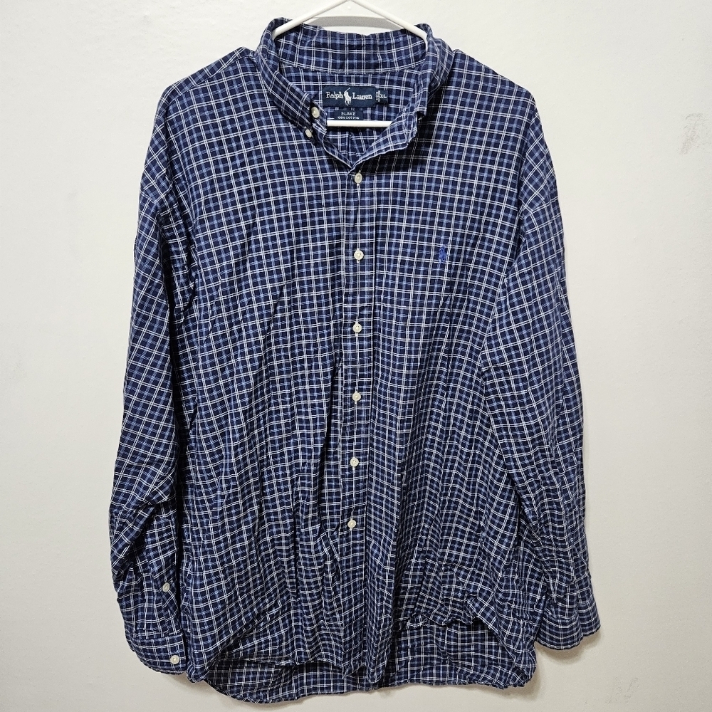 Ralph Lauren Blake Shirt Men's XL Blue Tartan Plaid Long Sleeve Button Down B10